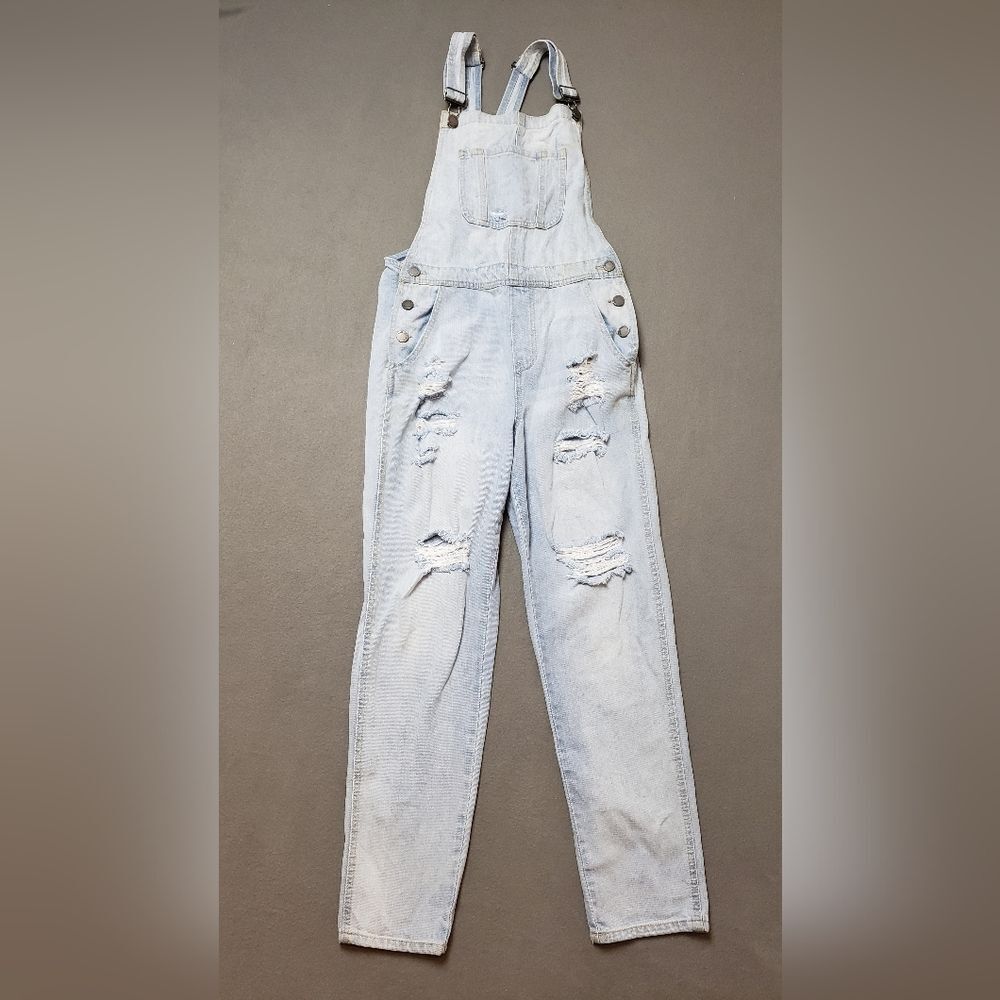 Black Label overalls Women's Light Blue Denim Overalls Distressed